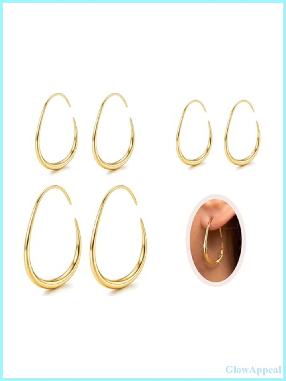 14K Gold Plated Hypoallergenic Teardrop Hoop Earrings Set 3 Pairs